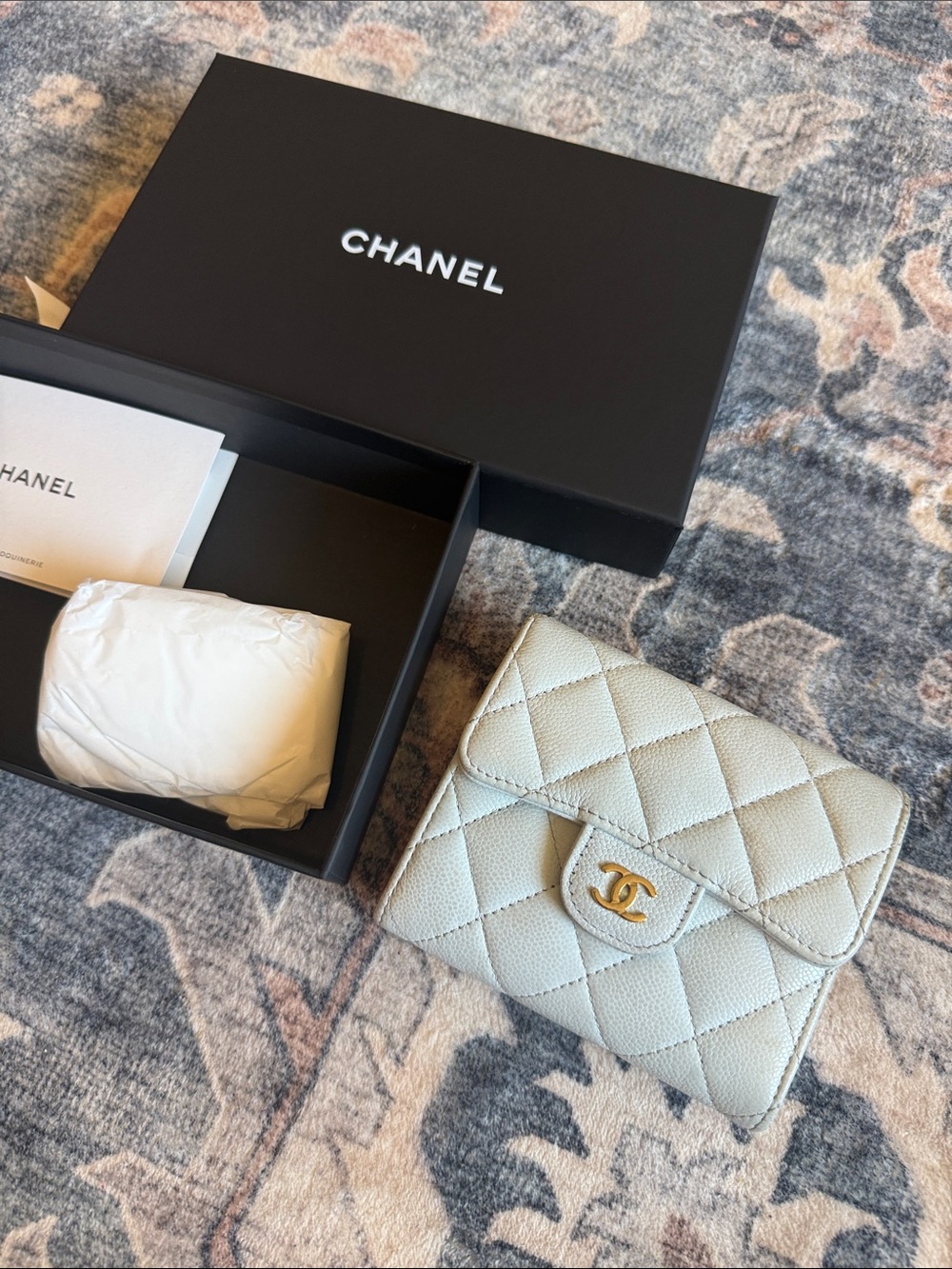 Chanel Authentic Caviar Light Blue Flap Wallet